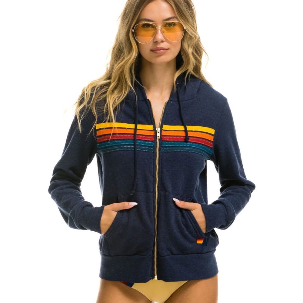 Aviator Nation 5 stripe navy hoodie